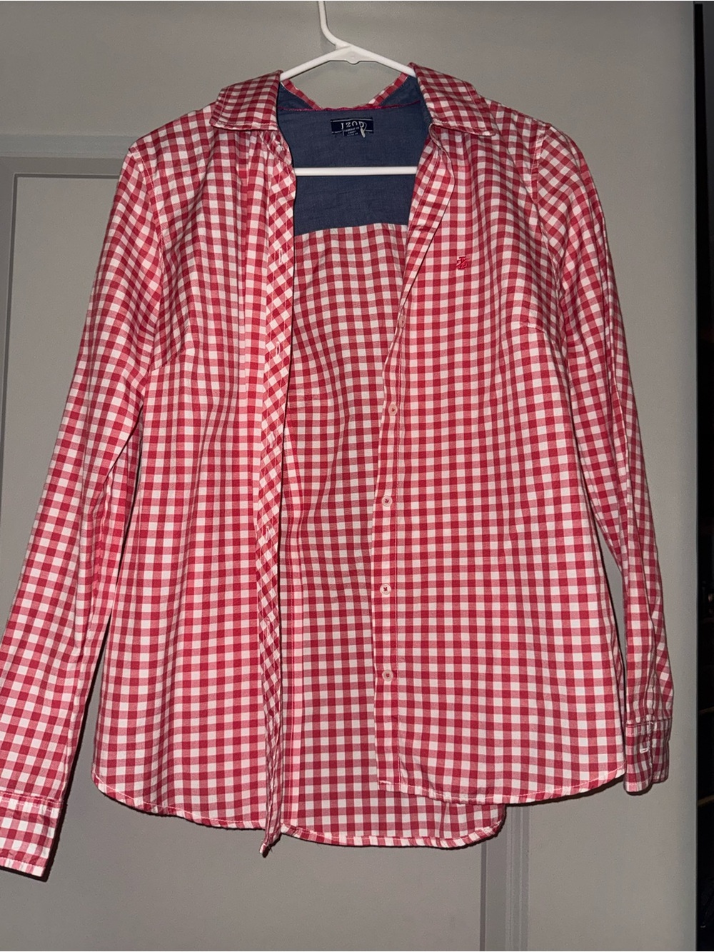Izod Red/Pink and White Gingham Button-Down Shirt. Great condition